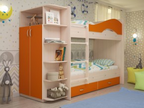 Кровать 2-х ярусная Мая с ящиками и шкафом на латофлексах оранж в Ишиме - ishim.magazinmebel.ru | фото