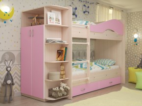 Кровать 2-х ярусная Мая с ящиками и шкафом на латофлексах розовый в Ишиме - ishim.magazinmebel.ru | фото