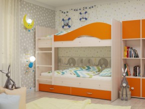 Кровать 2-х ярусная Мая с ящиками на латофлексах млечный дуб/оранж в Ишиме - ishim.magazinmebel.ru | фото - изображение 1