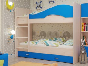 Кровать 2-х ярусная Мая с ящиками на латофлексах млечный дуб/синий в Ишиме - ishim.magazinmebel.ru | фото