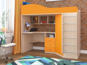 Кровать чердак Кадет 1 с металлической лестницей Дуб молочный-Оранжевый в Ишиме - ishim.magazinmebel.ru | фото