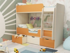 Кровать двухъярусная Малыш двойняшка дуб молочный-оранжевый в Ишиме - ishim.magazinmebel.ru | фото