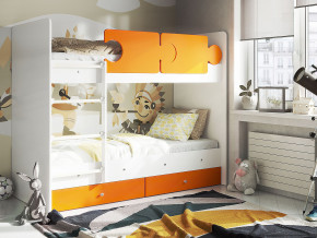 Кровать двухъярусная Тетрис латы с бортиками белый-оранжевый в Ишиме - ishim.magazinmebel.ru | фото