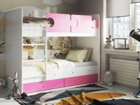 Кровать двухъярусная Тетрис латы с бортиками белый-розовый в Ишиме - ishim.magazinmebel.ru | фото
