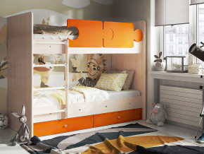 Кровать двухъярусная Тетрис латы с бортиками дуб млечный-оранжевый в Ишиме - ishim.magazinmebel.ru | фото
