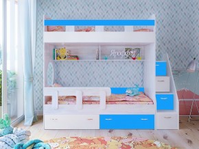 Кровать двухъярусная Юниор 1 винтерберг-белый с голубым в Ишиме - ishim.magazinmebel.ru | фото