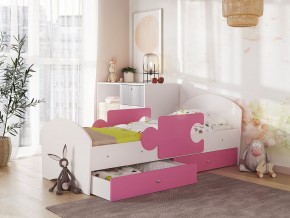Кровать Мозаика с ящиком и бортиками на ламелях белый-розовый в Ишиме - ishim.magazinmebel.ru | фото